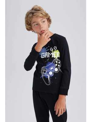 DeFacto Erkek Çocuk Baskılı Uzun Kollu Pijama Takımı A7076A823AU