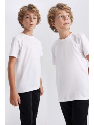 DeFacto Erkek Çocuk Bisiklet Yaka 2'li Kısa Kollu Tişört X8801A623AU