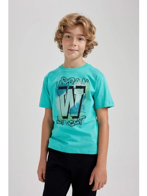 DeFacto Erkek Çocuk Bisiklet Yaka Baskılı Kısa Kollu Tişört A9595A823HS