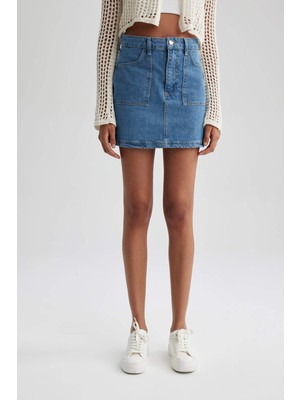 DeFacto Kargo Fit %100 Pamuk Jean Mini Etek A9589AX23AU