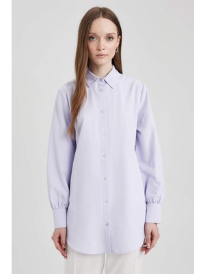 DeFacto Regular Fit Gömlek Yaka Poplin Uzun Kollu Tunik Z8913AZ23AU
