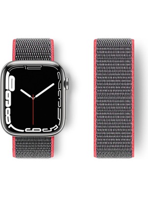 Bilişim Aksesuar Apple Watch 38MM Hasırlı Cırtcırtlı Kordon - Pembe-Gri
