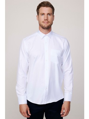 Tudors Klasik Fit Pamuklu Kolay Ütü Armürlü Erkek Beyaz Gömlek