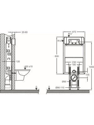 Japar Promicro 80 mm Çift Kademeli Gömme Rezervuar Seti ( Oval Buton )