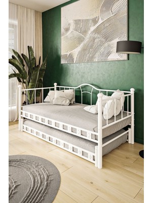 Hier Kamelya Yavrulu Daybed Sedir Beyaz Karyola 90X190