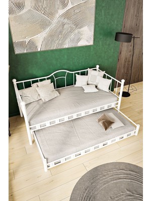 Hier Kamelya Yavrulu Daybed Sedir Beyaz Karyola 90X200