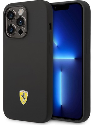 Ferrari iPhone 14 Pro Uyumlu Kılıf Ferrari Magsafe Şarj Özellikli Silikon Metal Logo Dizayn Kapak