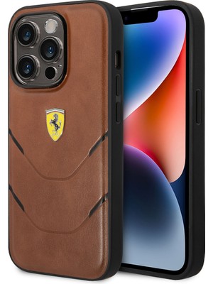 Ferrari iPhone 14 Pro Uyumlu Kılıf Ferrari Pu Deri Sıcak Baskı Çizgili Dizayn Kapak
