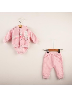 Babyim Bebek Tavşan Figürlü Çıtçıtlı Badi Hırkalı Üçlü Takım