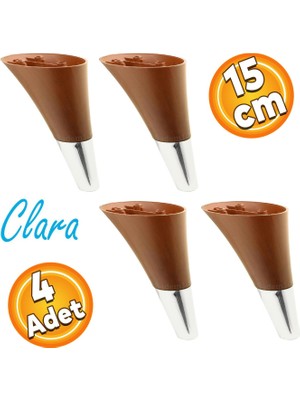 Badem10 Clara Mobilya Kanepe Sehpa TV Ünitesi Baza Koltuk Ayağı Kahverengi Ceviz Krom Renk 15 cm (4 Adet)