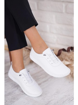 Miss Park Moda Deri Yazlık Ortopedik Taban Lastikli Rahat Casual Kadın Ayakkabı