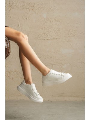 Moda Adam Kadın Bloom Bağcıklı Spor Ayakkabı Beyaz