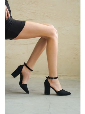 Moda Adam Kadın Celar Siyah Süet Topuklu Ayakkabı - Siyah