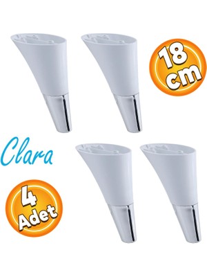 Badem10 Clara Mobilya Kanepe Sehpa TV Ünitesi Baza Koltuk Ayağı Beyaz Krom Renk 18 cm (4 Adet)