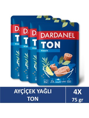 Dardanel Ayçiçek Yağlı Ton Balığı Poşet 80 gr x 4 Pratik Ambalaj ile Lezzetli ve Doyurucu