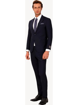 Ysf Erkek Koyu Lacivert Slim Fit %100 Yün Takım Elbise