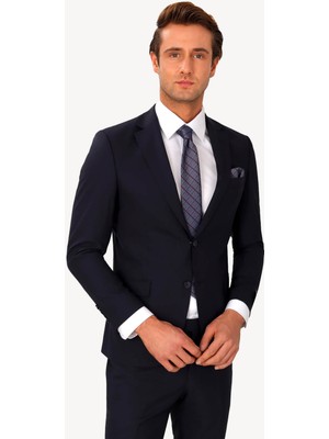 Ysf Erkek Koyu Lacivert Slim Fit %100 Yün Takım Elbise