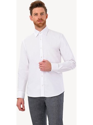 Erkek Beyaz Slim Fit Uzun Kol Oxford Gömlek