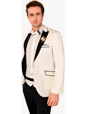 Erkek Krem Kırlangıç Yaka Slim Fit Damatlık