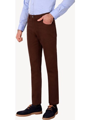 Ysf Erkek Kahverengi Regular Fıt Kanvas Spor Desenli Pantolon