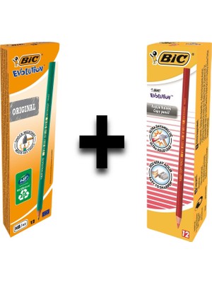 Bic Evolution 650 Hb Kurşun Kalem 12'li ve Bic Kırmızı Kopya Kalemi 12'li