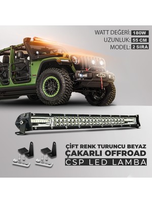 C9 180W 50 cm Çift Sıra 5 Modlu Turuncu Beyaz Off Road LED Bar