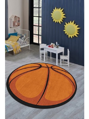 Alban Home Basketbol Topu Yuvarlak Dijital Baskı Kaymaz Taban Çocuk Odası Halısı 100X100