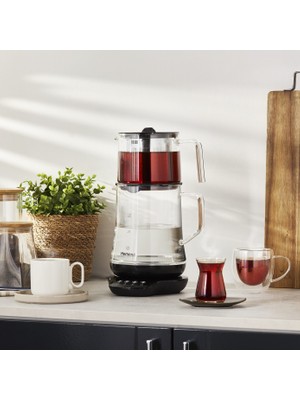 Homend Royaltea 1746H Konuşan Siyah Cam Çay Makinesi 1.5 LT Kapasite ile Sağlıklı Demleme