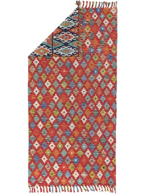 Soho Halı Soho Alaçatı 26 Baklavalı Turuncu Afgan Desen Otantik Motif Kara Tezgah Halı Çift Taraflı Kilim