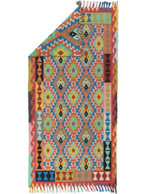 Soho Halı Soho Alaçatı 21 Renkli Bordürlü Afgan Desen Otantik Motif Kara Tezgah Halı Çift Taraflı Kilim