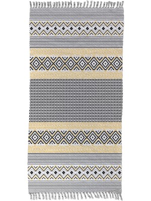 Soho Halı Soho Alaçatı 14 Sarı Siyah Iskandinav Desen Otantik Motif Kara Tezgah Halı Çift Taraflı Kilim