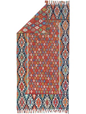 Soho Halı Soho Alaçatı 27 Baklava Turuncu Afgan Desen Otantik Motif Kara Tezgah Halı Çift Taraflı Kilim