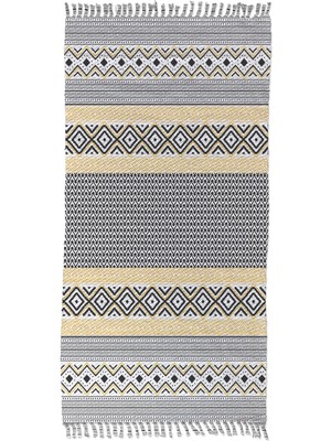 Soho Halı Soho Alaçatı 39 Sarı Siyah Iskandinav Desen Otantik Motif Kara Tezgah Halı Çift Taraflı Kilim