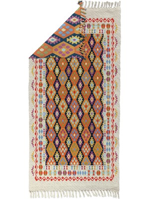 Soho Halı Soho Alaçatı 23 Krem Bordürlü Renkli Afgan Desen Otantik Motif Kara Tezgah Halı Çift Taraflı Kilim