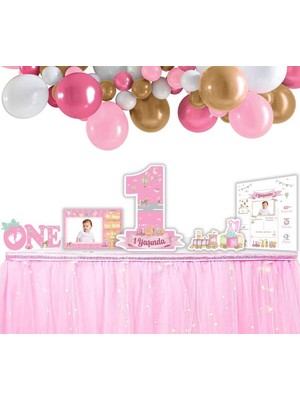 Kidspartim 1 Yaş Pembe Ayaklı Pano Seti Kişiye Özel