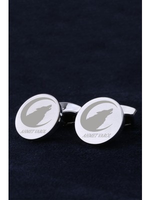 Kravatkolik Isme Özel Erkeğe Hediye Kurt Motif Gümüş Renk Kol Düğmesi