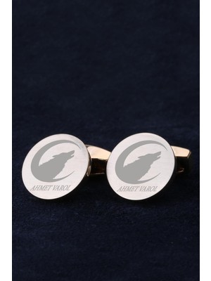 Kravatkolik Isme Özel Erkeğe Hediye Kurt Motif Altın Renk Kol Düğmesi