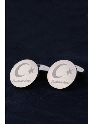 Kravatkolik Isme Özel Ay Yıldız Erkeğe Hediye Füme Renk Kol Düğmesi