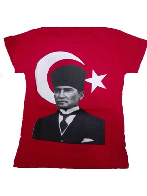 Mevlana Giyim 5 Yaş 12 Yaş Arası Türk Bayrağı Üzeri Atatürk Baskılı Çocuk Tişört T-Shirt