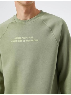 Koton Slogan Baskılı Sweatshirt Reglan Kol Bisiklet Yaka Ribanalı