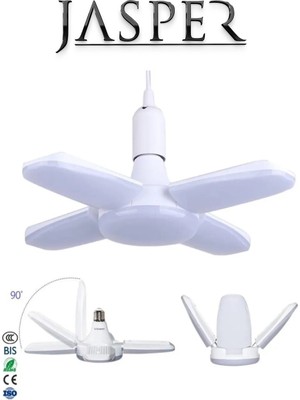 Jasper 4 Kanatlı 4 ın 1 LED Pervane Ampul 40-45W Yeni Nesil Beyaz 3 Modlu Ultra Güçlü Ampul