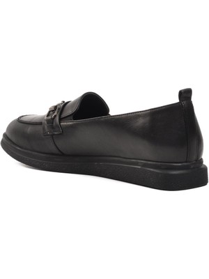 Ayakmod 44280 Siyah  Deri Kadın Loafer Ayakkabı