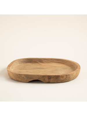 Chakra Rojo Teak Oval Dekoratif Tepsi 45 cm Natural