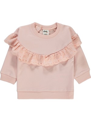 Civil Baby Kız Bebek Sweatshirt Açık Pudra Renk Truvakar Kol ve Düz Desen 6-18 Ay