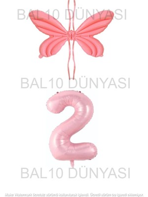 Bal10 Dünyası Pembe Renk Melek Kanadı Folyo Balon ve Rakam Folyo Balon Seti Yaş 2