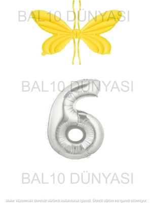 Bal10 Dünyası Sarı Renk Melek Kanadı Folyo Balon ve Rakam Folyo Balon Seti Yaş 6