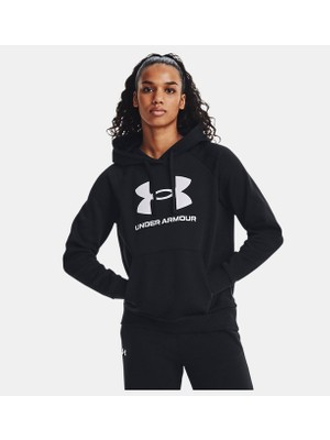 Under Armour Kadın Kapüşonlu UA Rival Fleece Big Logo Siyah Düz Desenli Üst XL