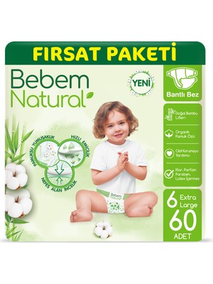 Bebem Natural Bebek Bezi 6 Beden Ekstra Large Fırsat Paketi 60 Adet
