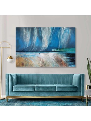 Yatay Deniz Sahil Yağlı Boya Efektli Doğa Manzara Kanvas Tablo
