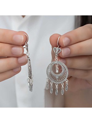 Inure Jewelry Gümüş Çember Telkari Sallantılı Kadın Küpe